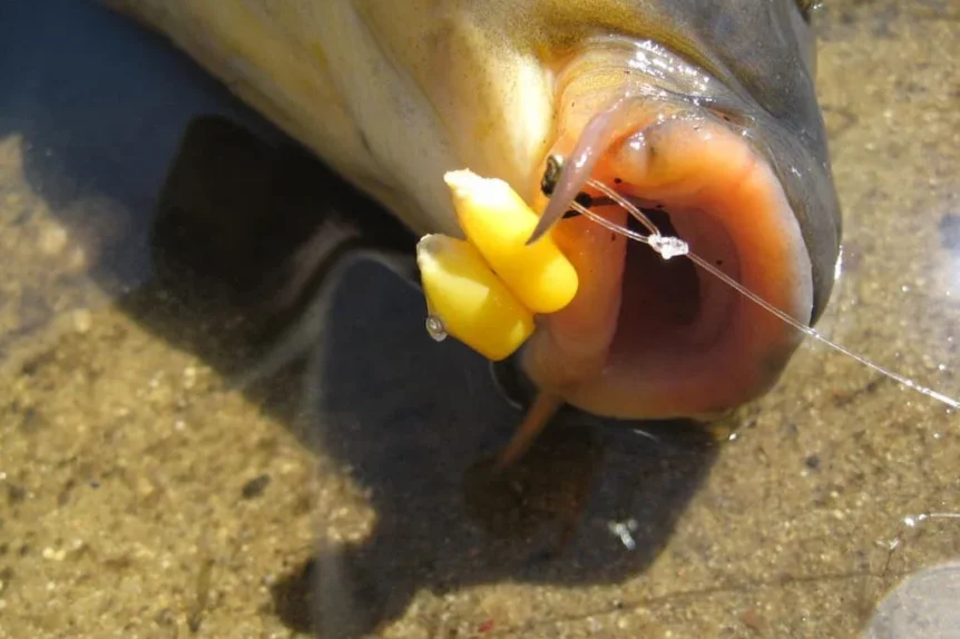 La carpe au maïs - Crédit photo Dave Pickering sur Rhode Island Carp Fishing - http://ricarpfishing.blogspot.com/2010/04/cornthe-right-flavor.html