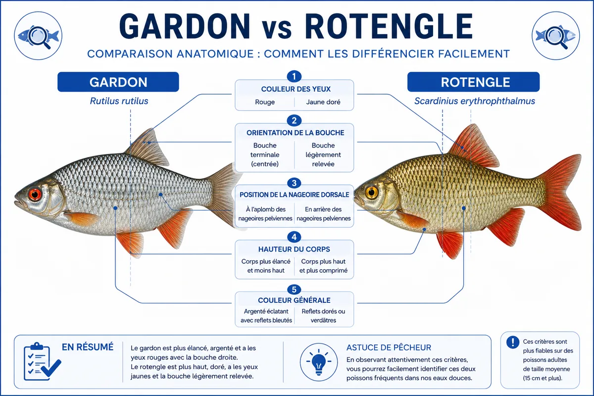 Infographie comparant les différences anatomiques entre gardon et rotengle