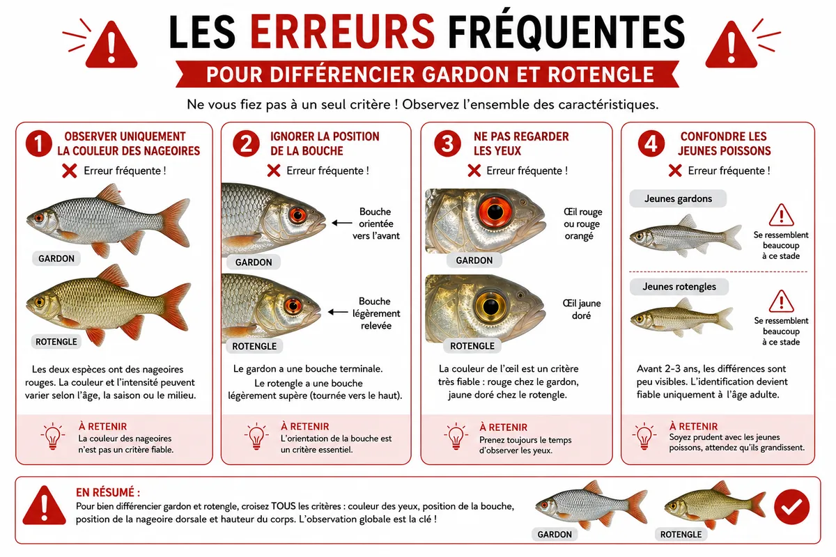Infographie présentant les erreurs fréquentes lors de l’identification du gardon et du rotengle