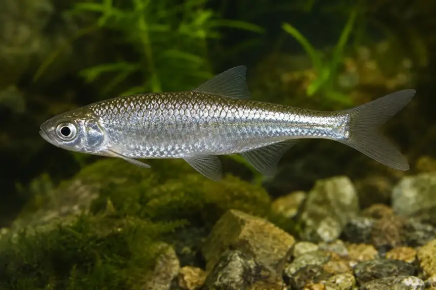 Ablette commune poisson blanc argenté nageant dans une rivière d’eau douce