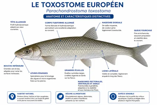 Schéma anatomique du toxostome européen avec ses caractéristiques distinctives