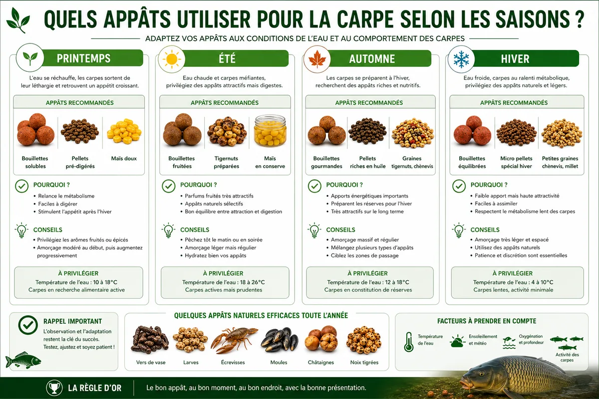 Choix des meilleurs appâts pour la carpe selon les saisons de pêche