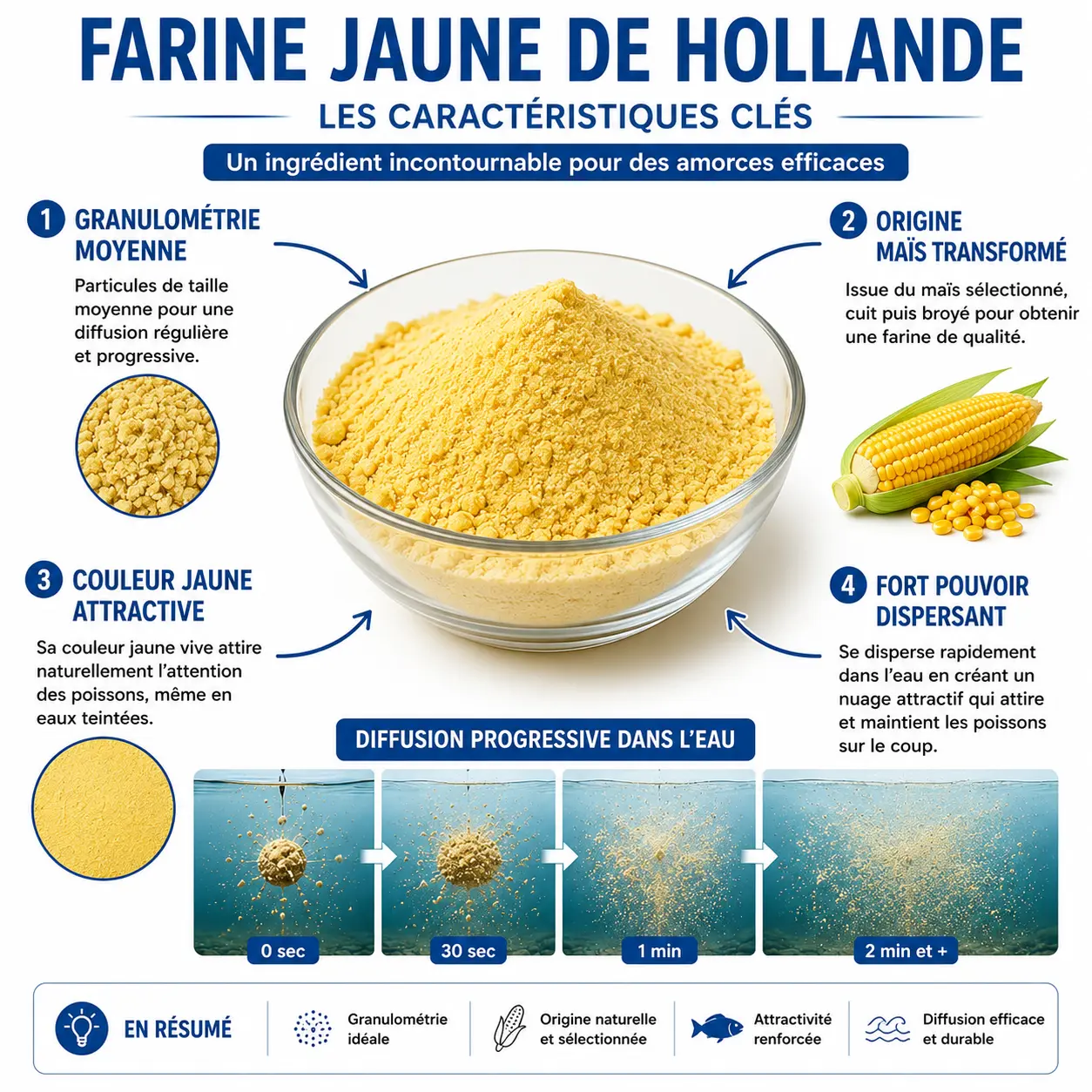 Caracteristiques techniques de la farine jaune de Hollande utilisee dans les amorces
