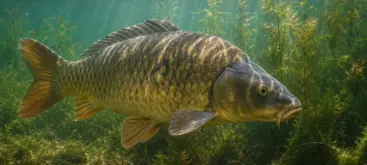 Grande carpe commune nageant dans un étang naturel du sud de la France
