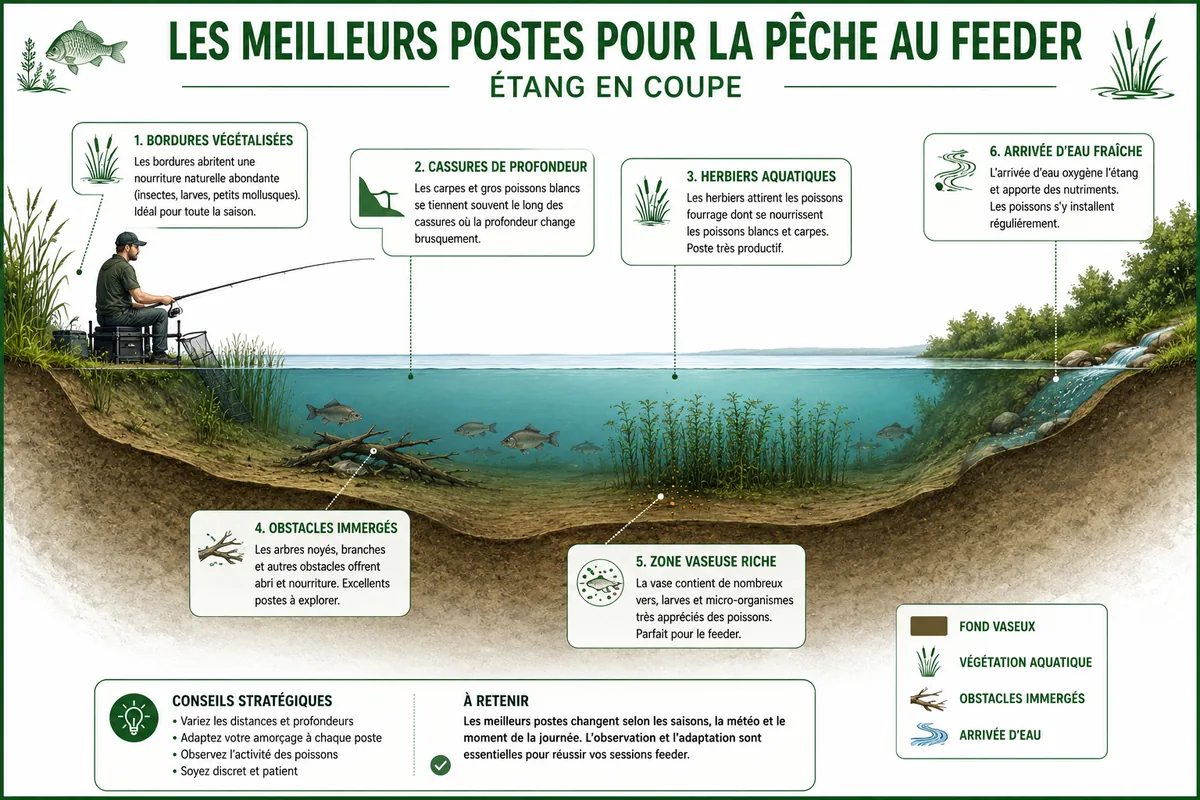 Zones idéales pour pratiquer la pêche au feeder dans un étang d’eau douce