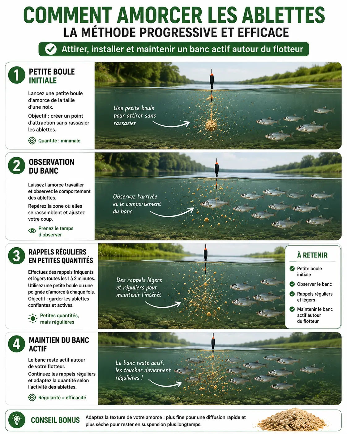 Technique d amorcage permettant de maintenir un banc d ablettes actif pendant la pêche au coup
