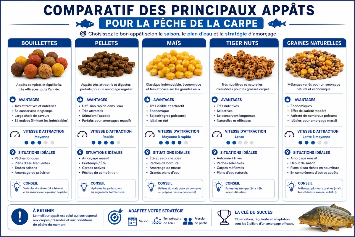 Comparatif des différents appâts utilisés pour la pêche de la carpe