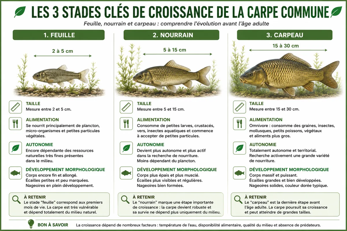 Comparaison visuelle entre les stades feuille nourrain et carpeau