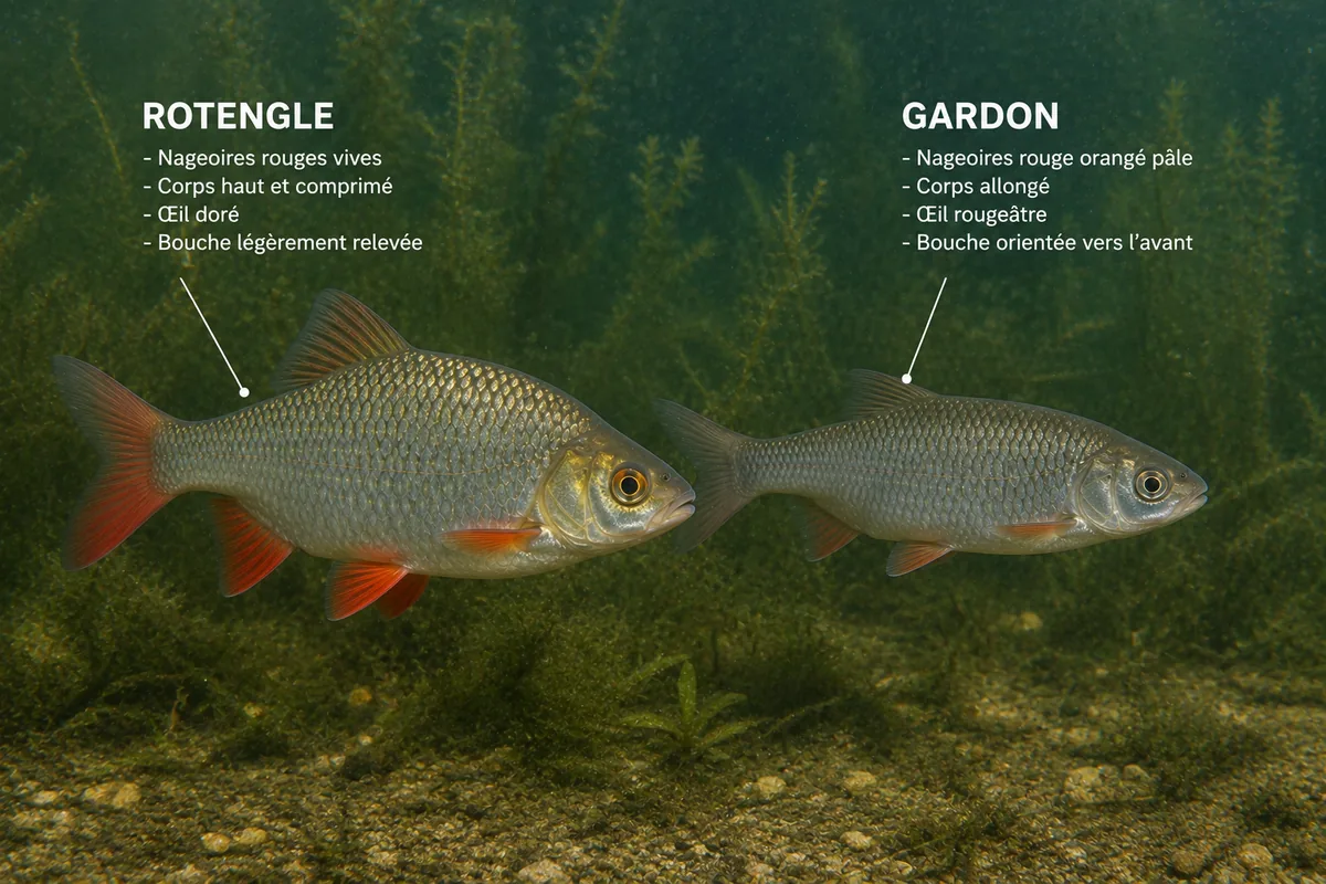 Comparaison visuelle entre un rotengle et un gardon en eau douce