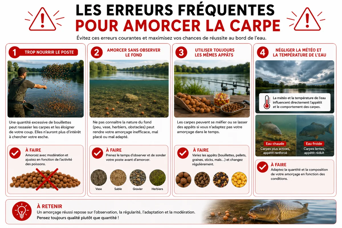 Principales erreurs à éviter pour réussir un amorçage efficace à la carpe