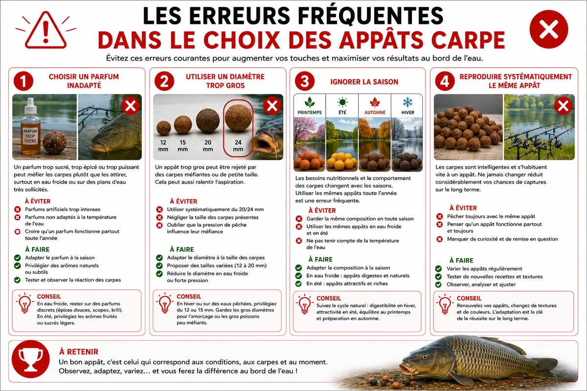 Erreurs fréquentes à éviter lors du choix des appâts pour la pêche de la carpe