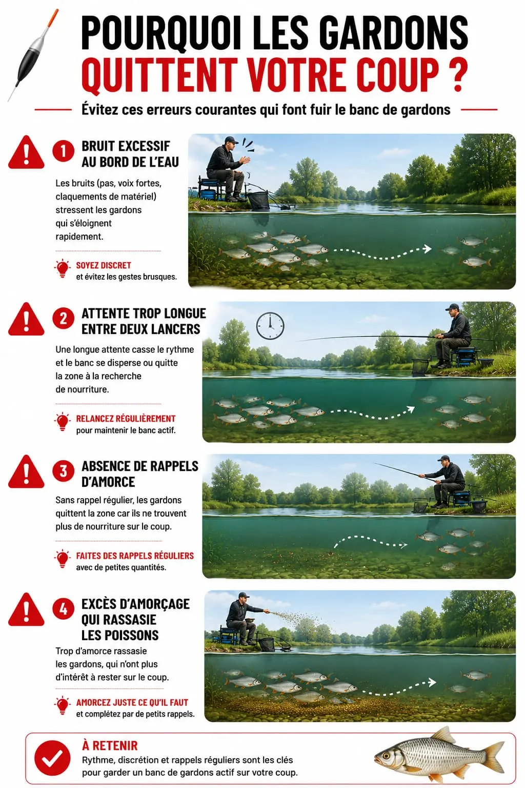 Erreurs fréquentes qui poussent les gardons à quitter le poste de pêche