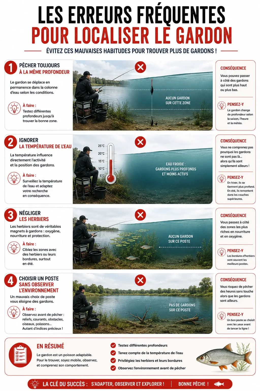 Erreurs courantes qui empêchent de trouver les gardons selon les saisons