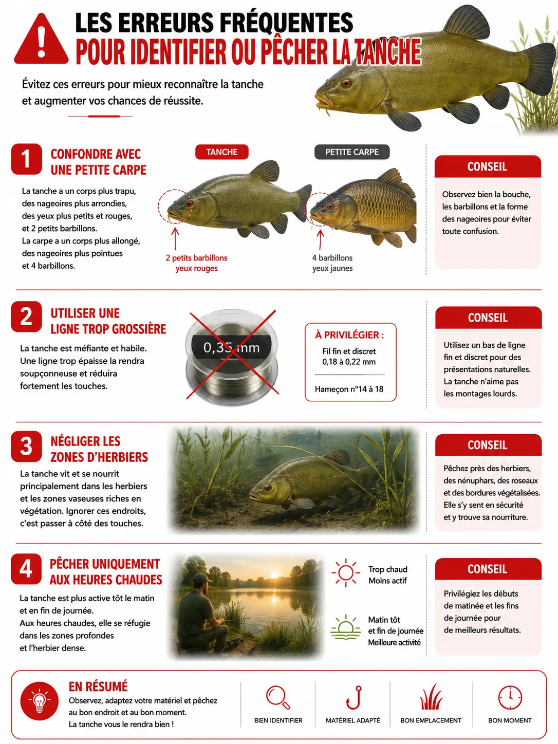 Principales erreurs commises lors de l’identification ou de la pêche de la tanche