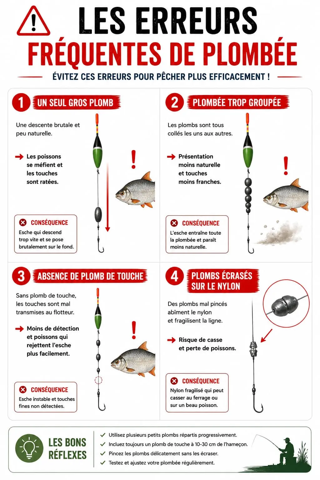 Erreurs courantes lors du réglage de la plombée d'une ligne de pêche