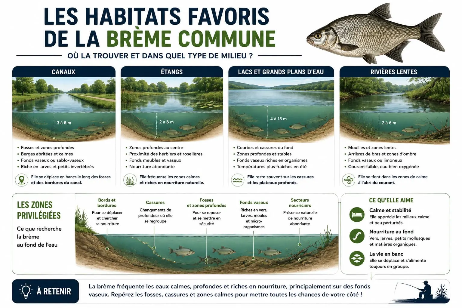 Habitat de la brème dans les canaux, étangs, lacs et rivières lentes