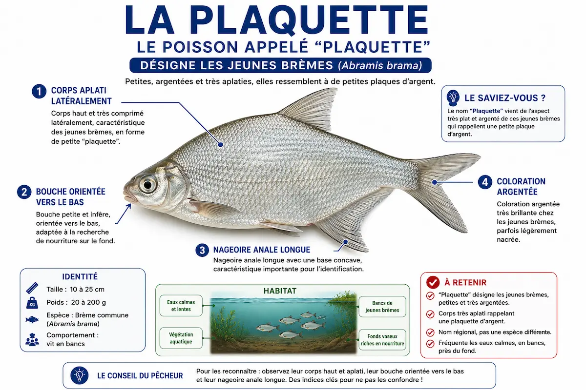 Caractéristiques physiques de la jeune brème appelée plaquette en pêche en eau douce