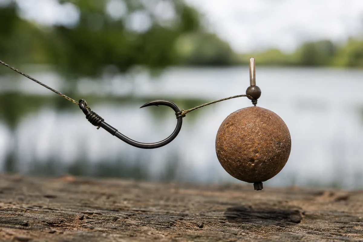 Montage au cheveu utilisé pour la pêche de la carpe à la bouillette