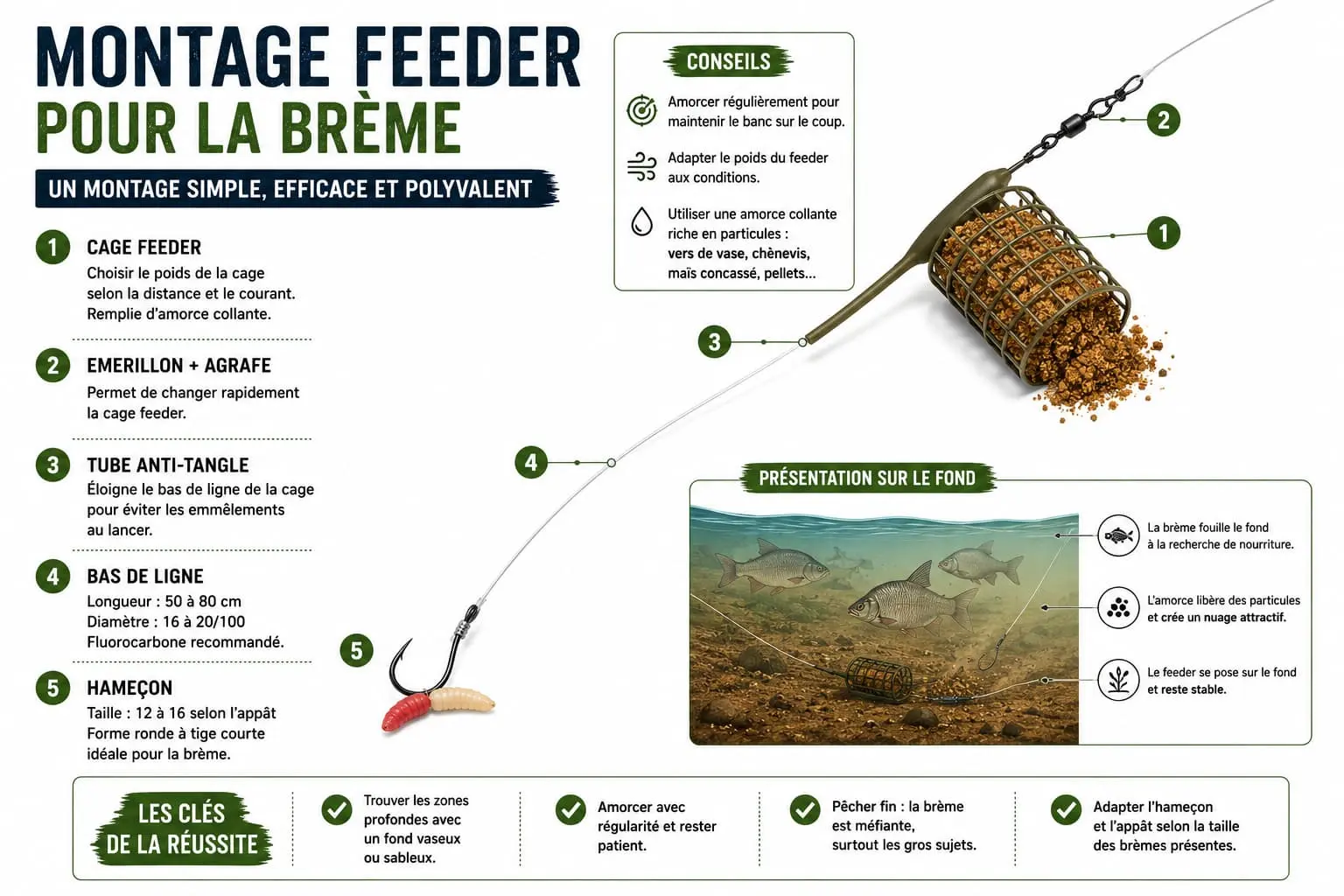 Montage feeder utilisé pour la pêche de la brème