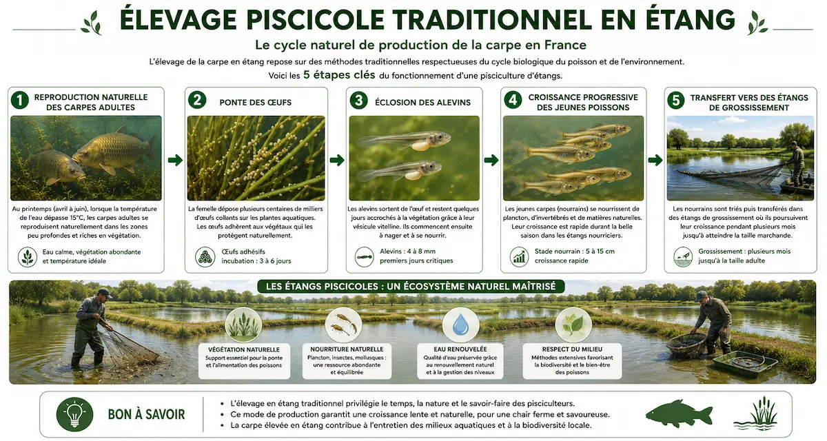 Étapes traditionnelles d’élevage des carpes en pisciculture française