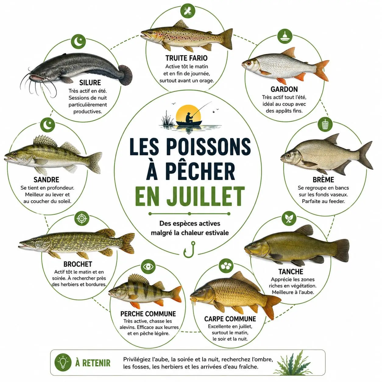 Principales espèces de poissons d'eau douce à pêcher en juillet
