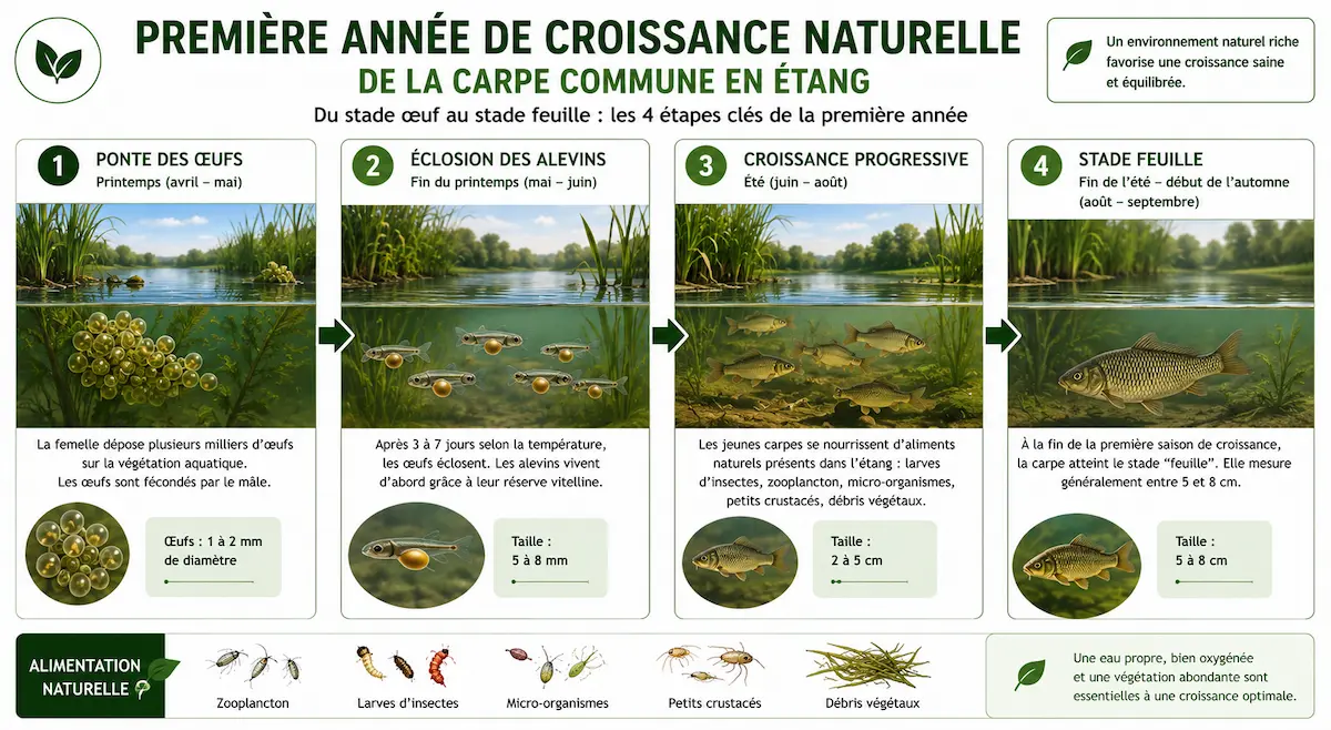 Première année de croissance naturelle de la carpe commune en étang