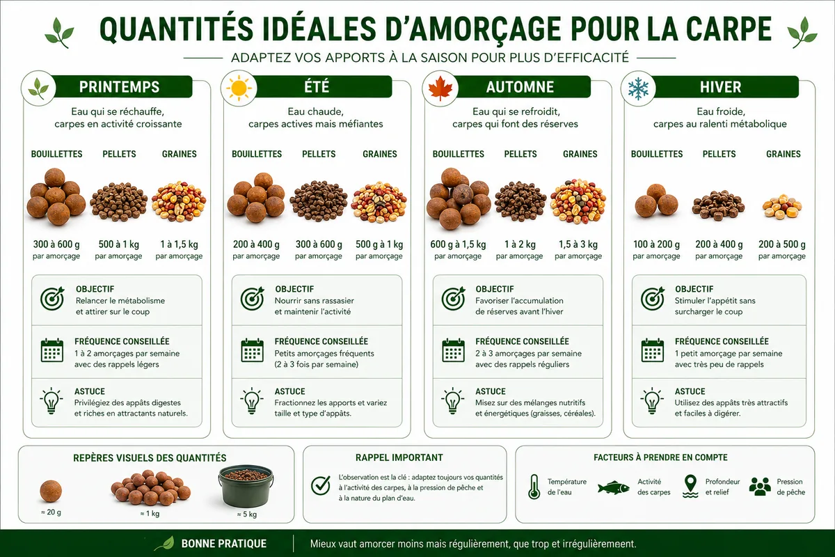 Quantités idéales d’amorçage carpe en fonction des différentes saisons