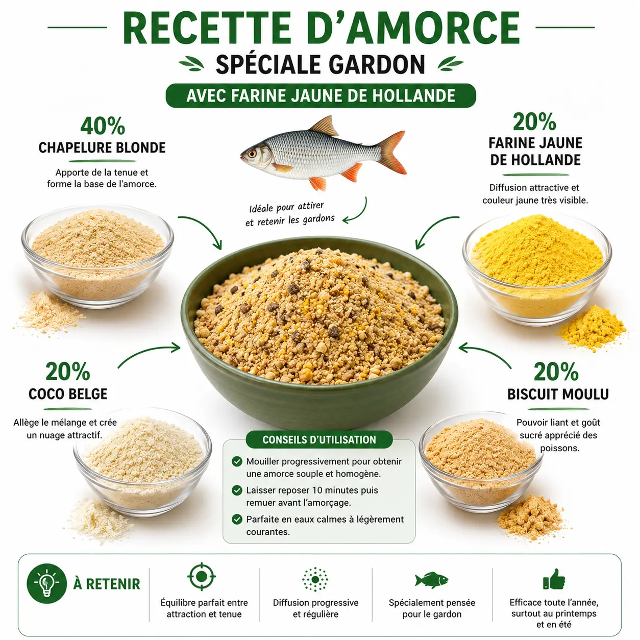 Recette d amorce pour gardon utilisant de la farine jaune de Hollande
