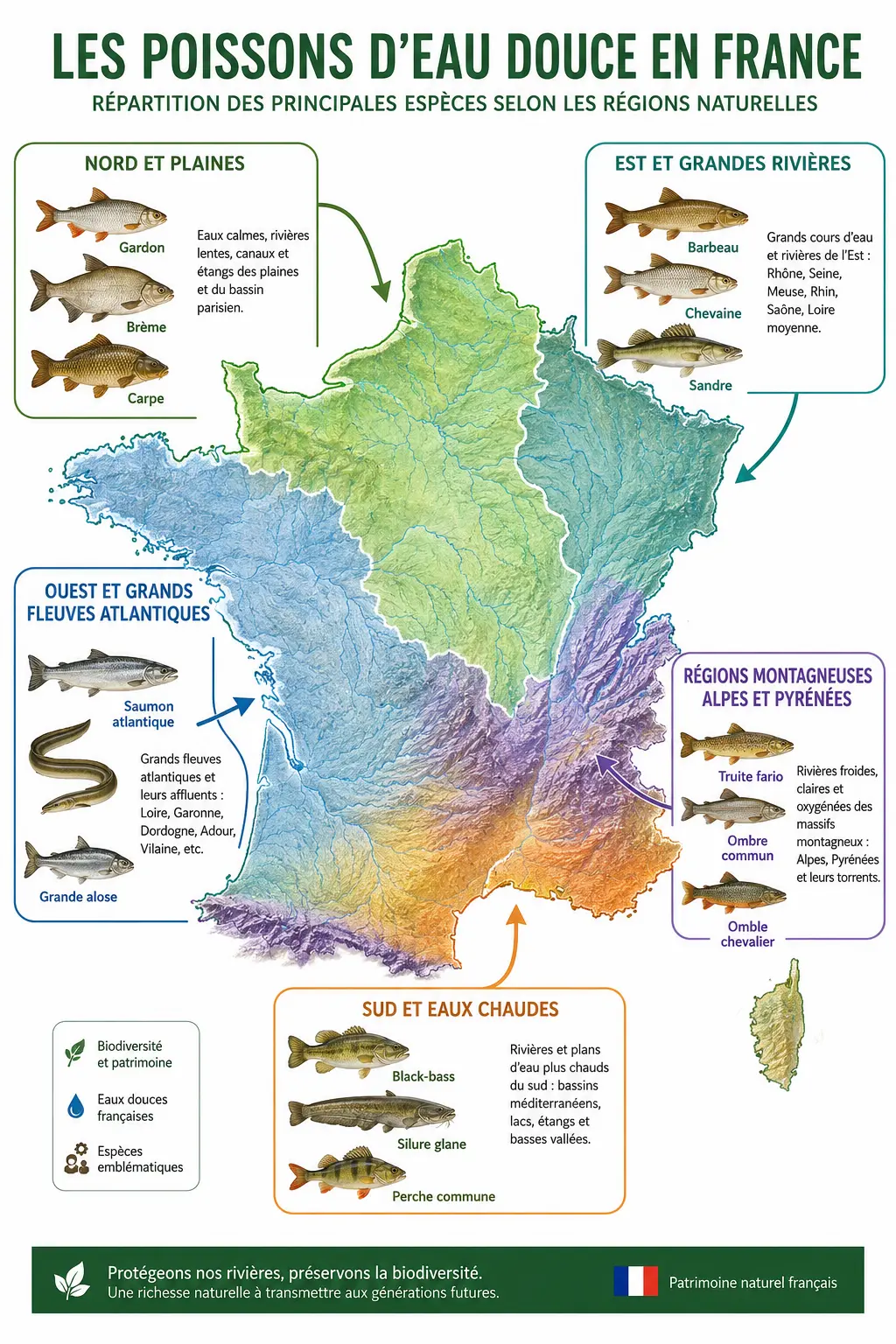 Répartition géographique des poissons d’eau douce selon les régions françaises