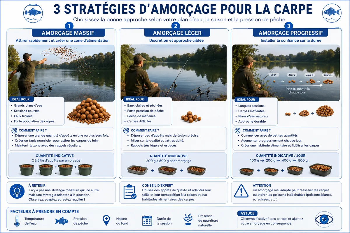 Comparaison des principales stratégies d’amorçage pour la pêche de la carpe
