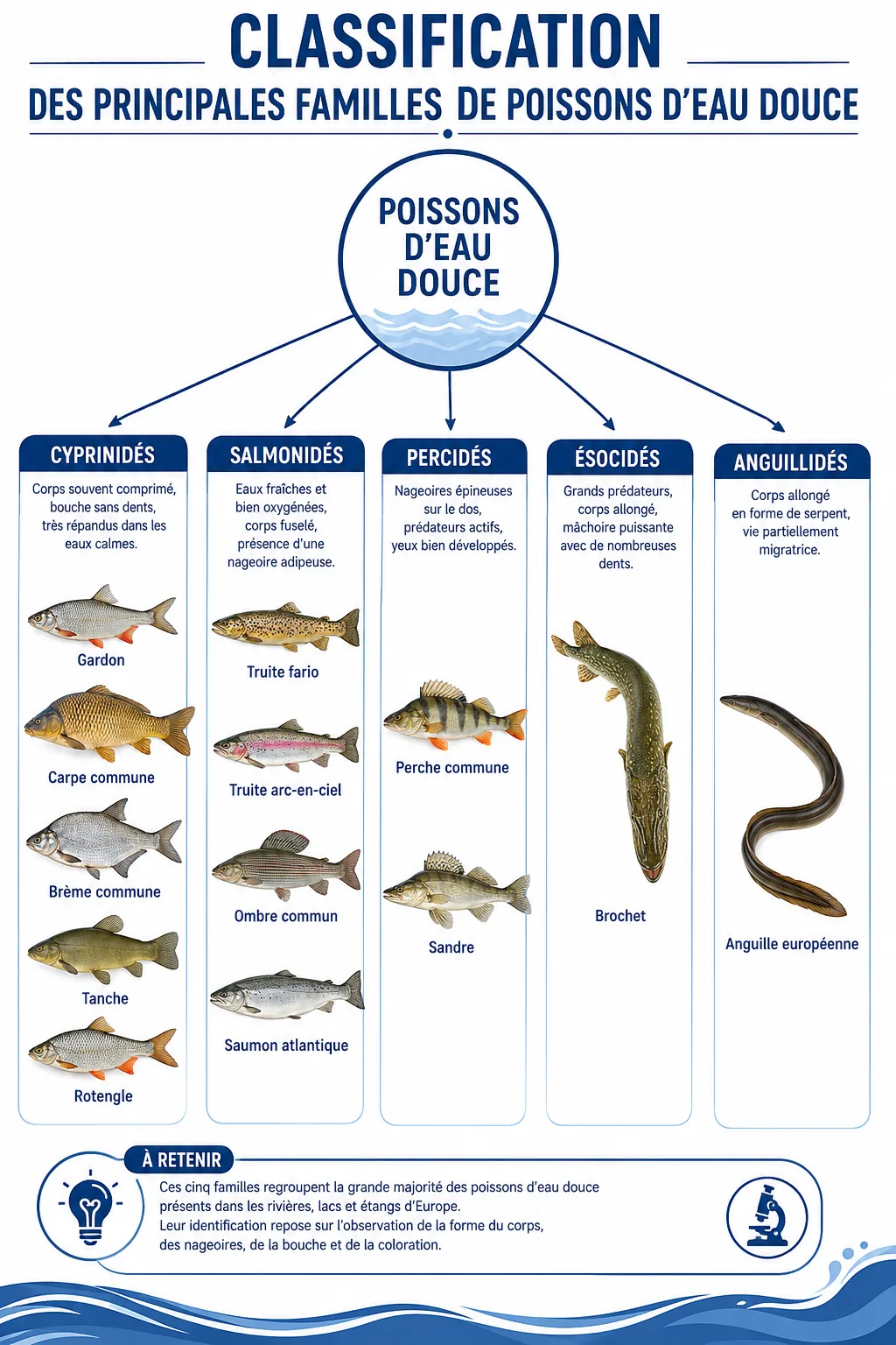 Arbre de classification des principales familles de poissons d'eau douce