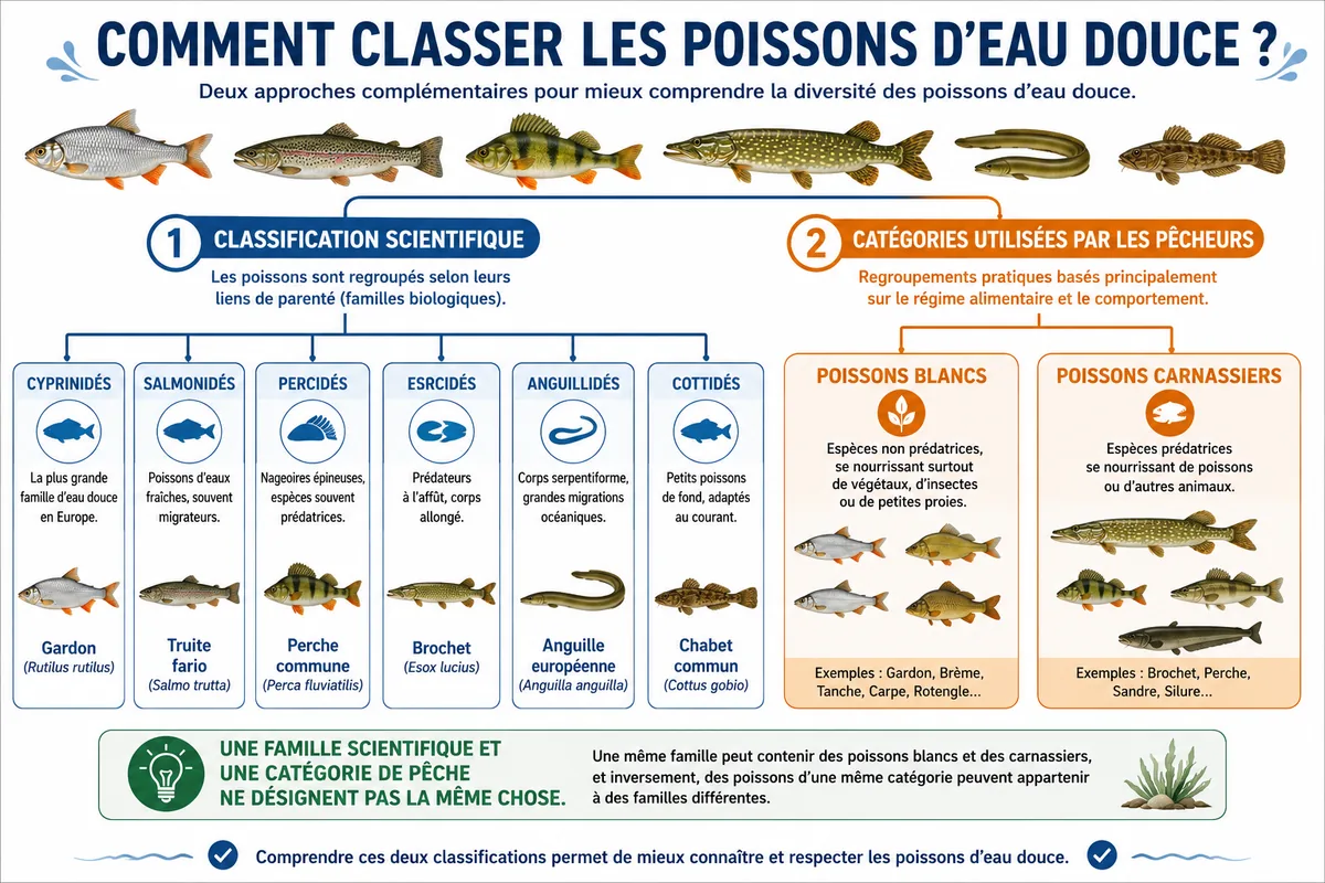 Infographie expliquant comment classer les poissons d'eau douce