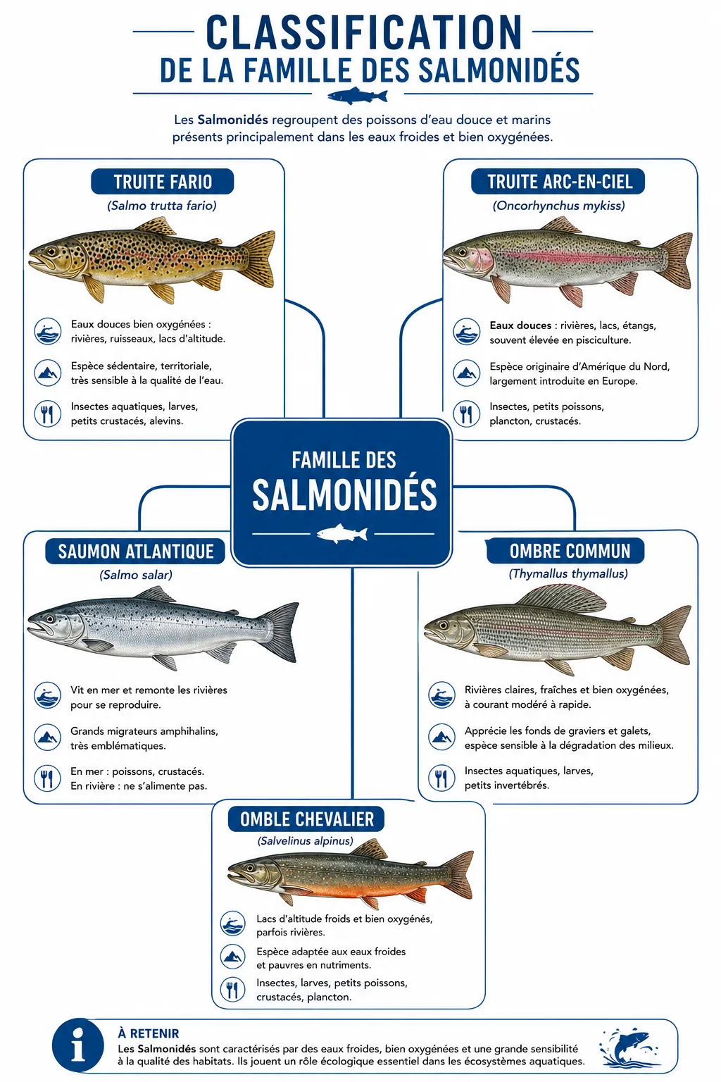 Infographie présentant la classification des principales espèces de Salmonidés