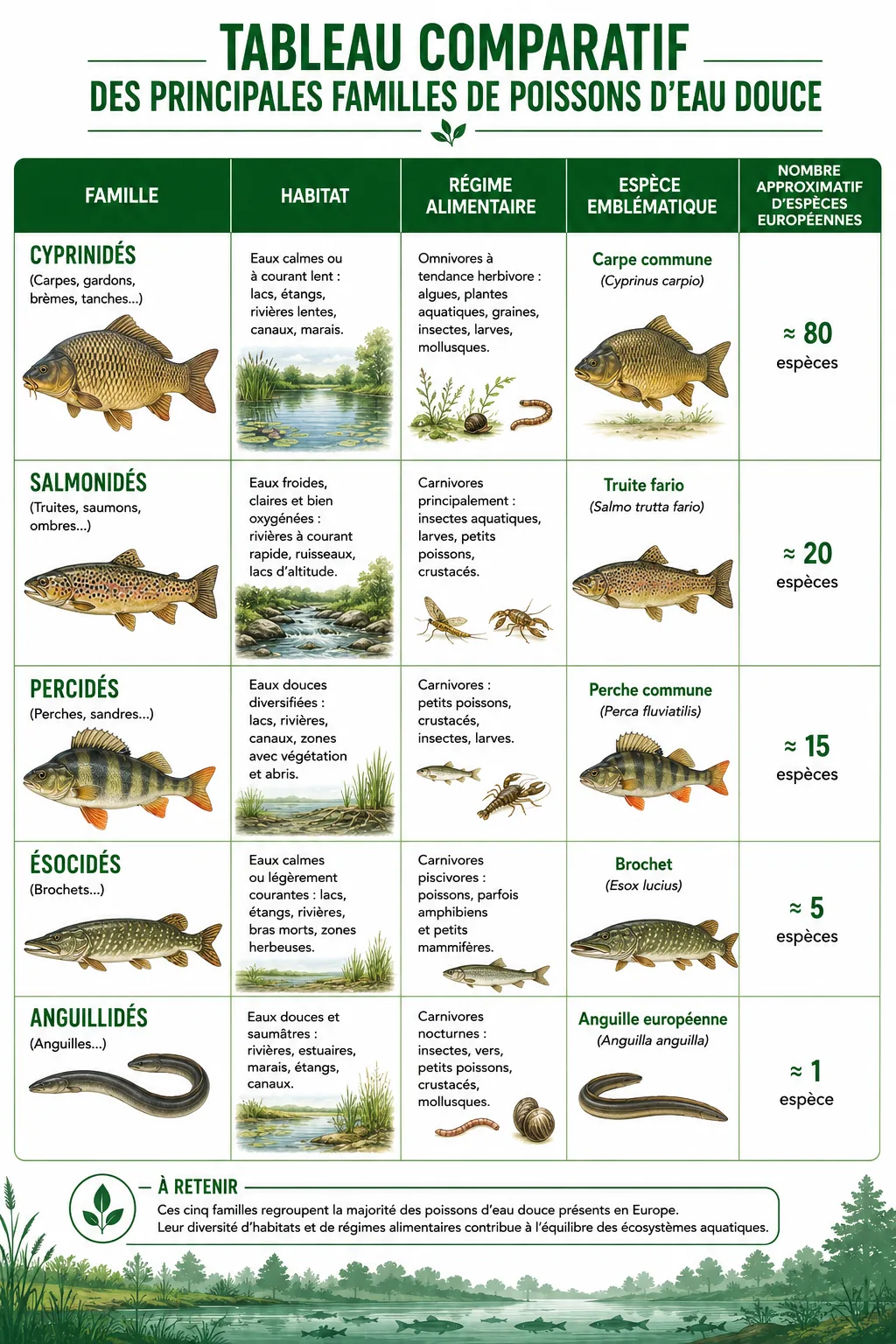 Comparaison des principales familles de poissons d'eau douce européennes