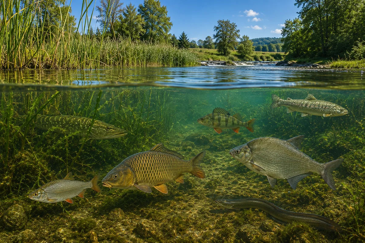 Diversité des principales espèces de poissons d'eau douce dans leur habitat naturel