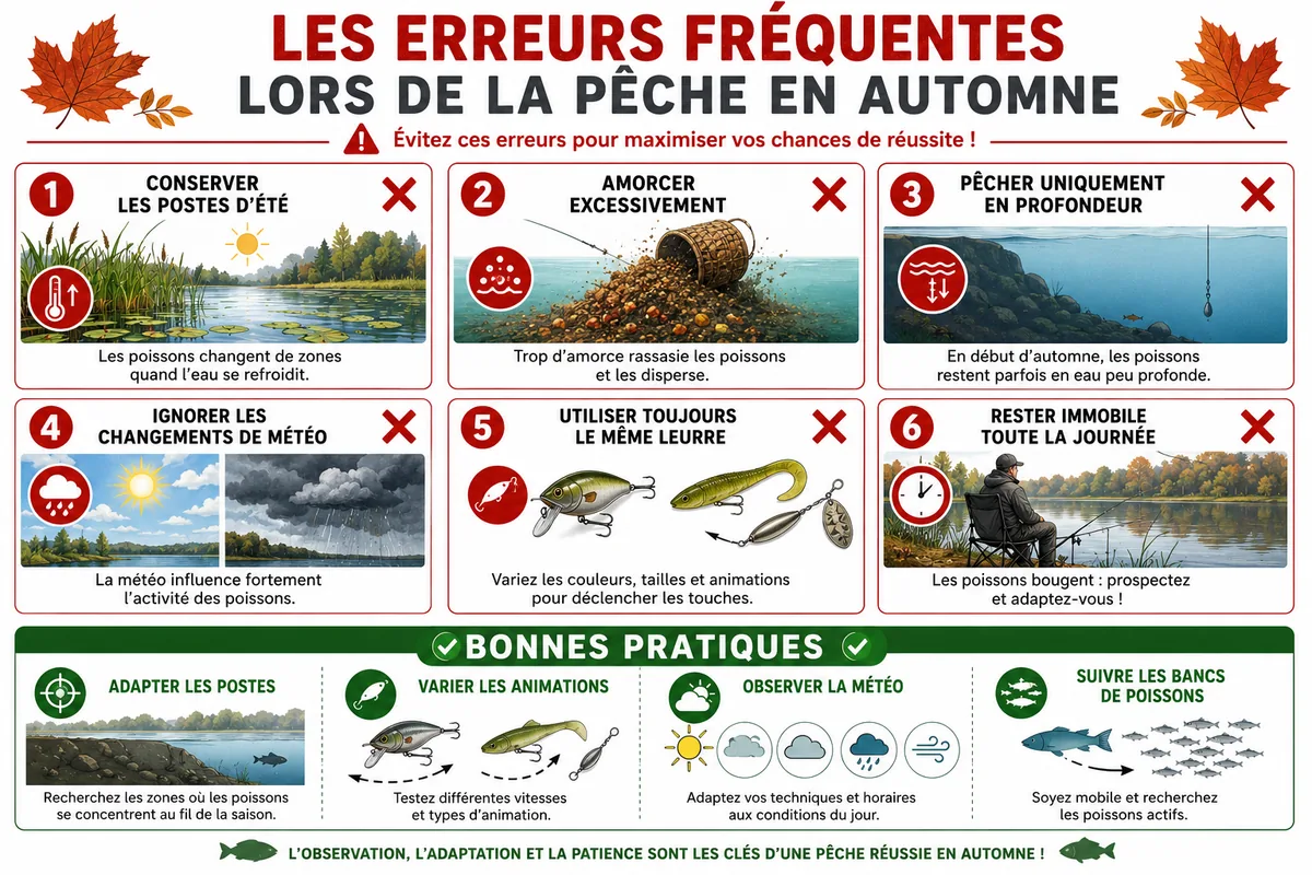 Infographie montrant les erreurs fréquentes lors de la pêche en automne