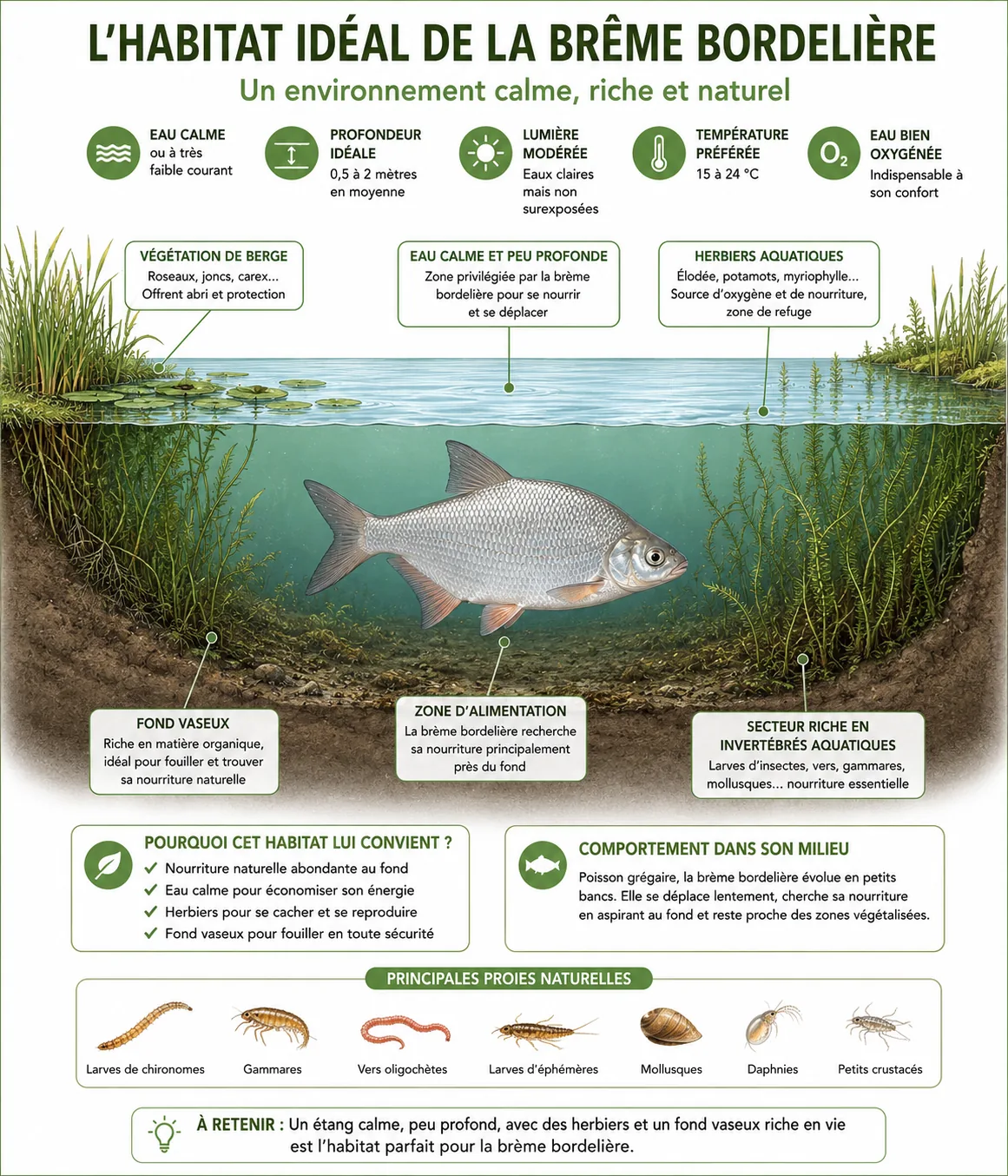 Habitat naturel idéal de la brème bordelière en étang