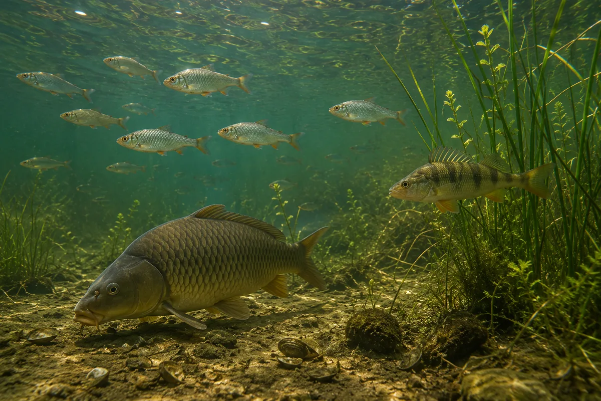 Poissons d'eau douce évoluant dans un lac européen