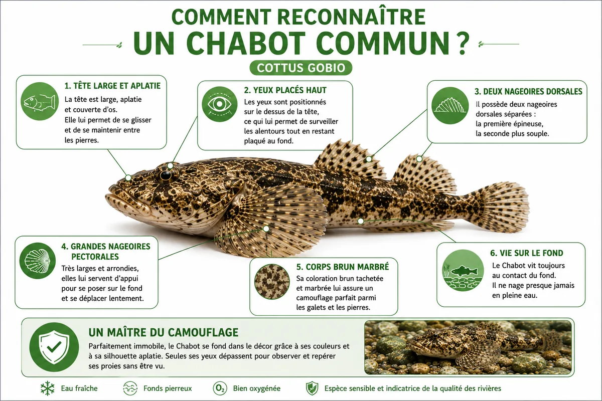Infographie présentant les principaux critères d'identification du Chabot commun